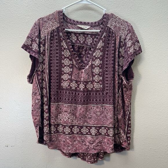 Lucky Brand Boho Indie Tee V Neck T Shirt Festival Southwestern Bohemian XXL - Picture 1 of 5